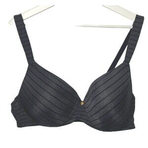 Ashley Stewart Bra Womens Plus Size 38D Gray Black Striped Lingerie Intimates